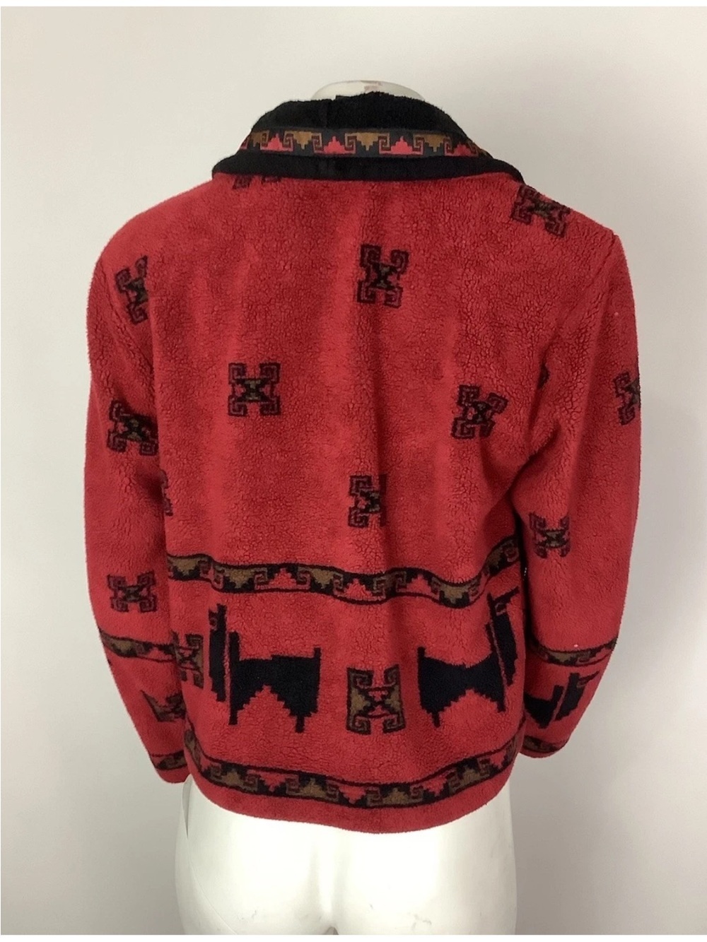 Vintage 90's County Clothing Sz S Aztec Peruvian Western Fleece Jacket Red - Picture 4 of 7
